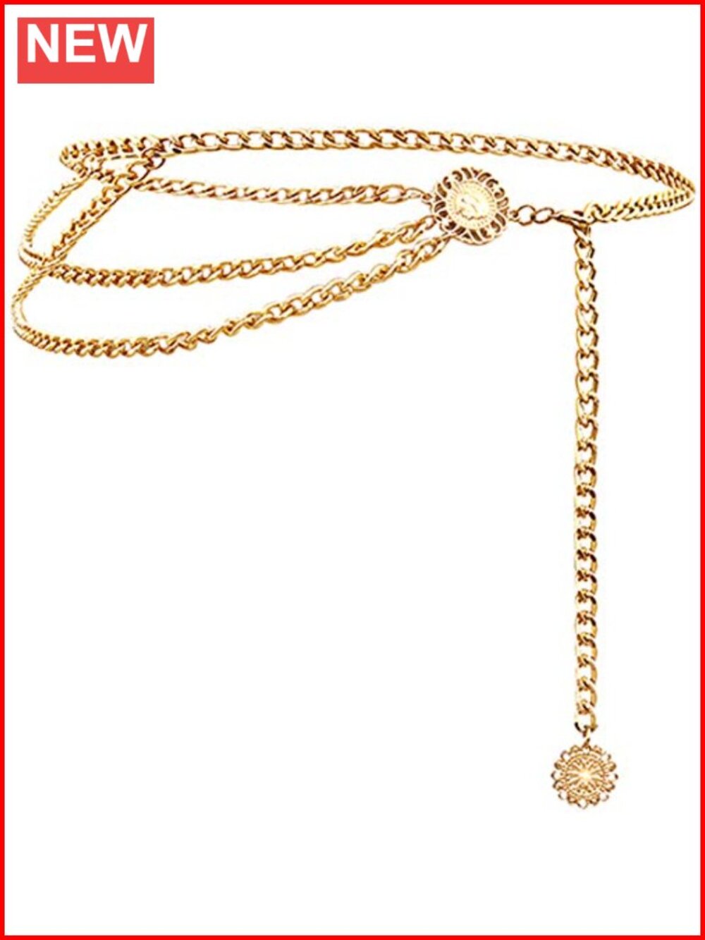 Multilayer Metal Waist Chain Dress Belt Coin Pendant Adjustable Women